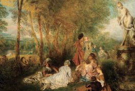 Jean Antoine Watteau, Feast of Love, ca 1718-19, oil on canvas, Gemäldegalerie Alte Meister, Dresden, Germany. Detail.