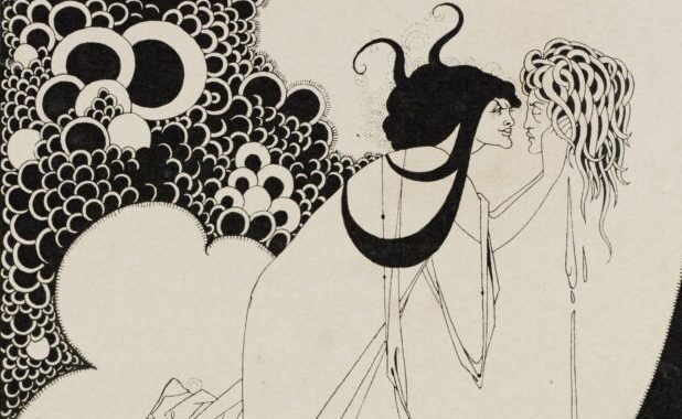 Aubrey Beardsley Climax: Aubrey Beardsley, The Climax. Plate XV from A Portfolio of Aubrey Beardsley’s drawings illustrating Salome’ by Oscar Wilde’, published by John Lane, London, 1907. © Victoria and Albert Museum, London, 2023.
