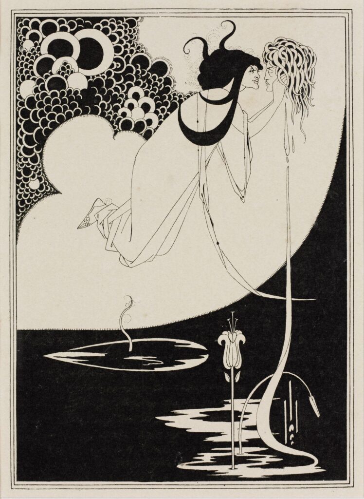 Aubrey Beardsley Climax: Aubrey Beardsley, The Climax. Plate XV from A Portfolio of Aubrey Beardsley’s drawings illustrating Salome’ by Oscar Wilde’, published by John Lane, London, 1907. © Victoria and Albert Museum, London, 2023.
