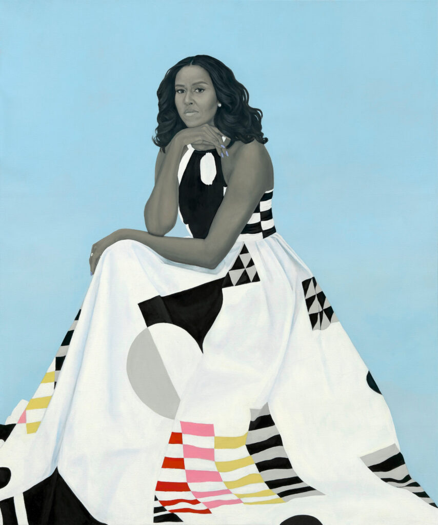 Amy Sherald: Amy Sherald, First Lady Michelle Obama, 2018, National Portrait Gallery, Washington, DC, USA.
