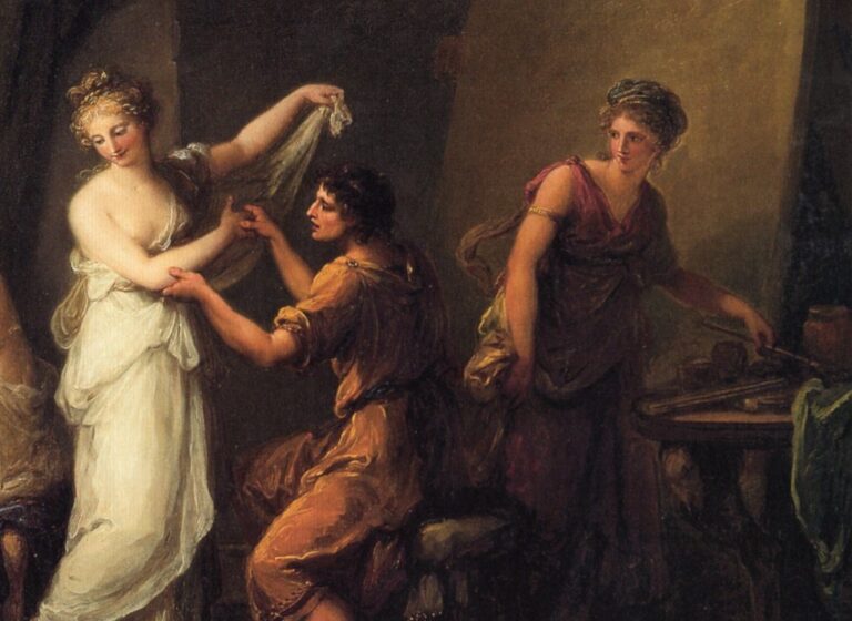 Angelica Kauffman Helen of Troy: Angelica Kauffman, Zeuxis Selecting Models for Helen of Troy, ca. 1775–1780, Annmary Brown Memorial Collection, Brown University, Providence, RI, USA. Detail.
