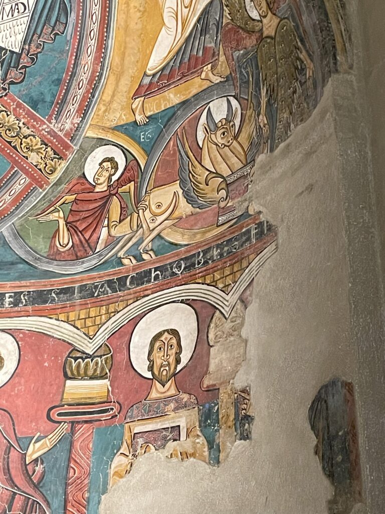 Romanesque art Barcelona: Frescoes of the apse of Sant Climent in Taüll, 1123, Museu Nacional d’Art de Catalunya, Barcelona, Spain. Photograph by the author.
