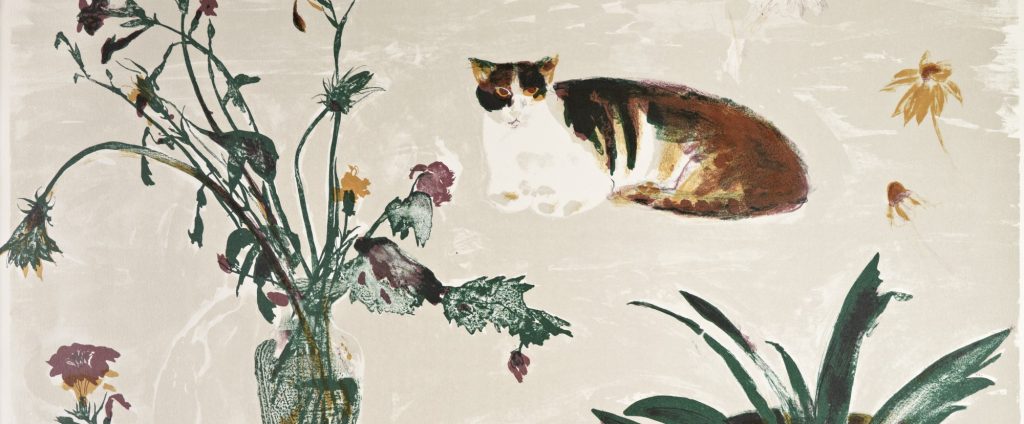 Elizabeth Blackadder: Elizabeth Blackadder, Two Cats and Flowers, 1980, Ayton West Gallery, Llanbrynmair, Wales, UK.
