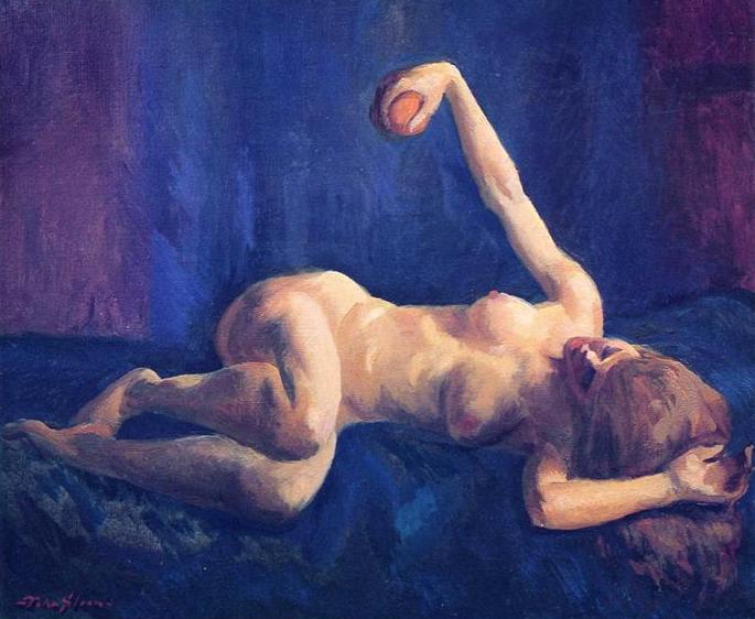 Paintings with oranges: John French Sloan, Blond Nude with Orange, Blue Couch, 1925, private collection. PoulWebb.