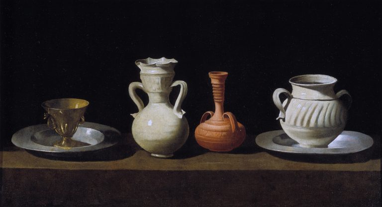 Francisco de Zurbarán still lifes: Francisco de Zurbarán, Still Life with Pots, 1650-1660, Museo del Prado, Madrid, Spain.
