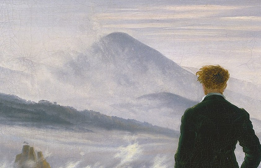 Wanderer above the Sea of Fog: Caspar David Friedrich, Wanderer above the Sea of Fog, c. 1818, Hamburger Kunsthalle, Hamburg, Germany. Detail.
