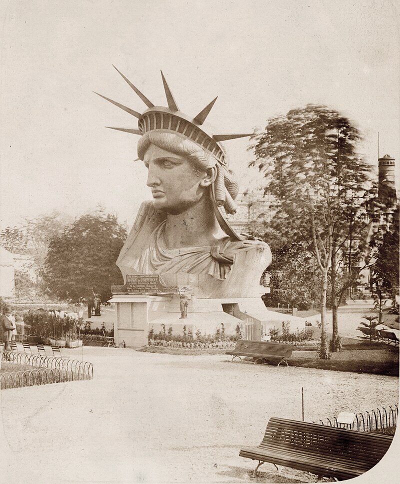 Statue of Liberty: Head of the Statue of Liberty on display at the Paris World’s Fair, 1878. Photograph by Albert Fernique, New York Public Library, New York City, NY, USA.
