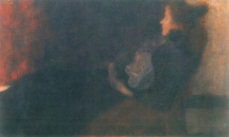 coziness in art: Gustav Klimt, Lady by the Fireplace, 1898, Belvedere, Vienna, Austria.
