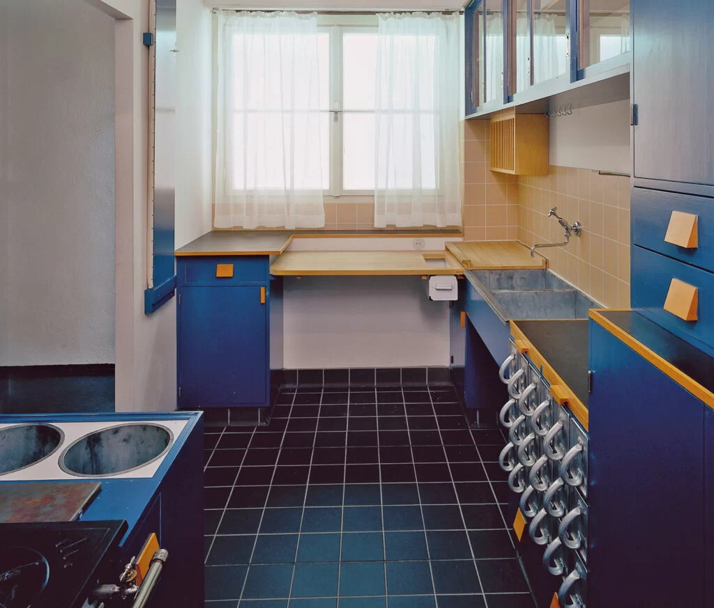 Women Interior Designers: Women Interior Designers: Margarete Schutte Lihotzky, The Frankfurt Kitchen, 1926, Frankfurt, Germany. Reconstruction of the Frankfurt Kitchen. MAK Vienna Museum, Vienna, Austria.
