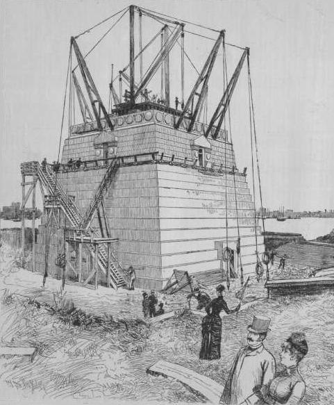 Statue of Liberty: Pedestal under construction in June 1885, Library of Congress, Washington, DC, USA.
