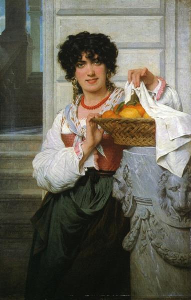 Paintings with oranges: Pierre-Auguste Cot, Pisan Girl with Basket of Oranges and Lemons, 1871, private collection. WikiArt.