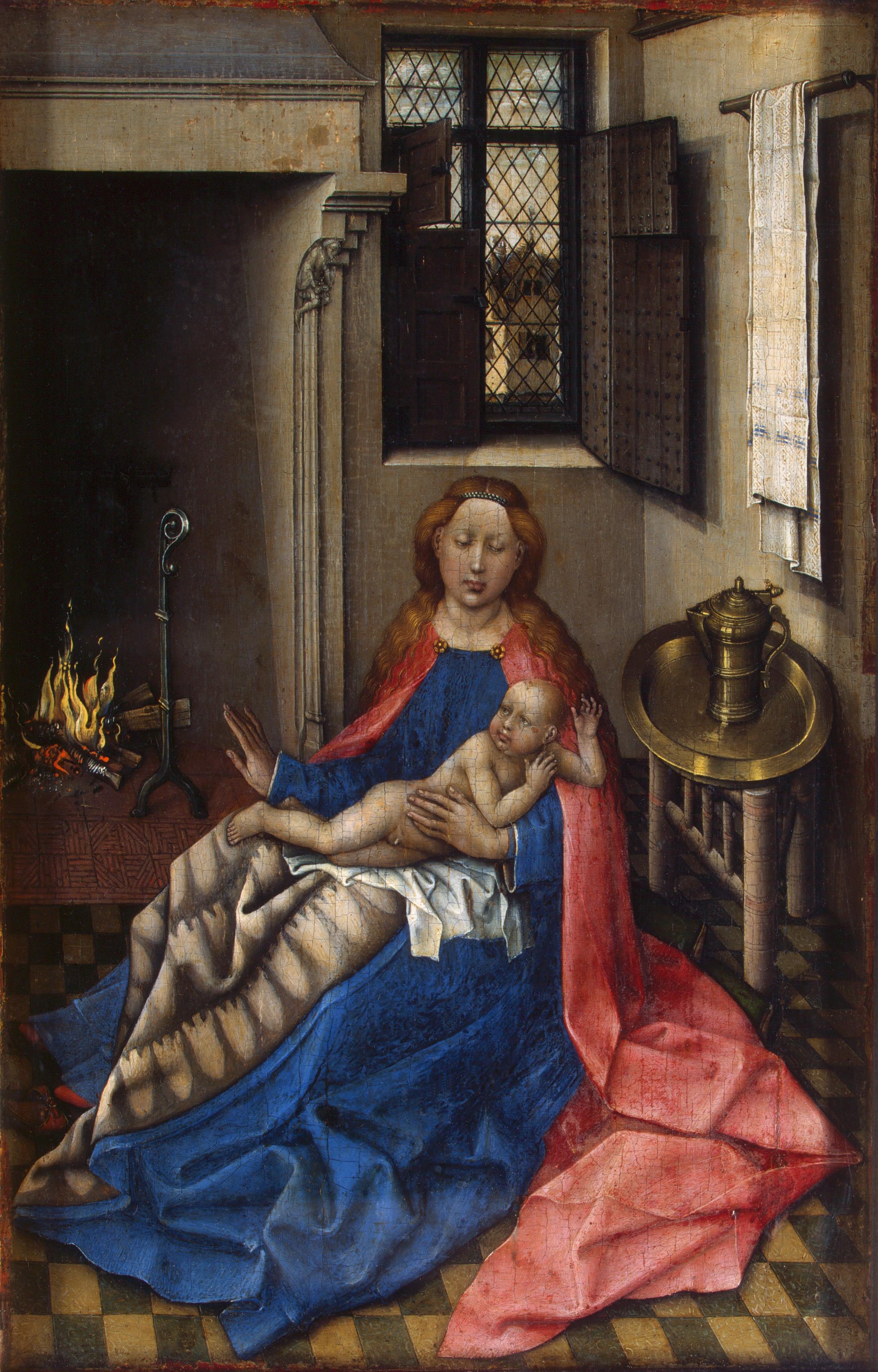 robert Campin, Madonna and Child Before a Fireplace, 1430 Hermitage Museum, Sankt Petersburg