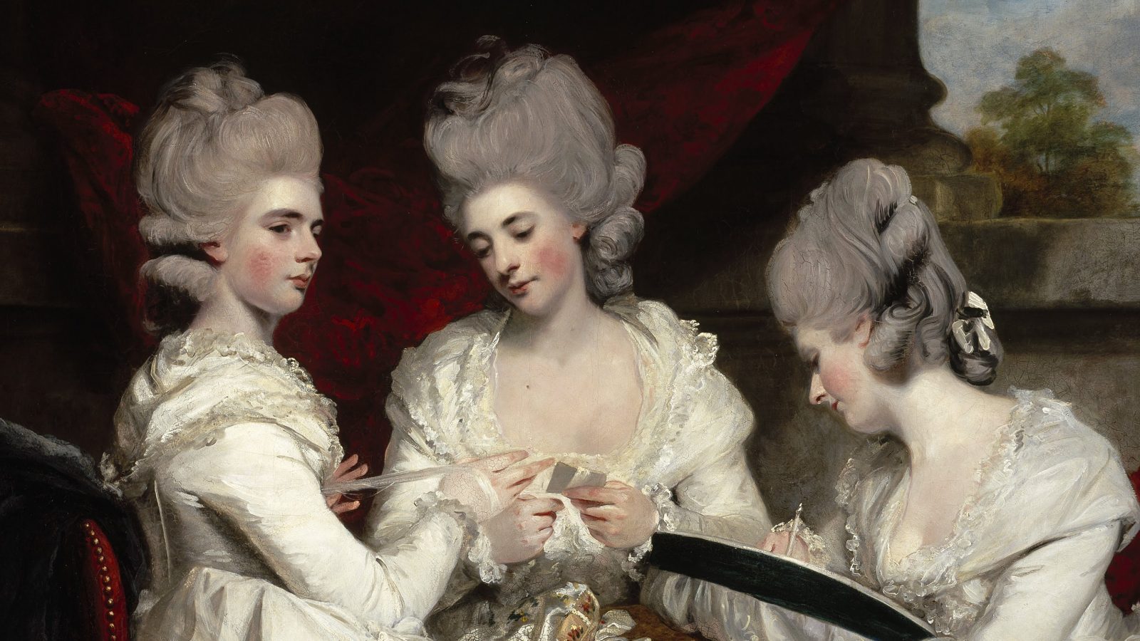 Joshua Reynolds, The Ladies Waldegrave, 1780, Scottish National Gallery, Edinburgh, Scotland, UK. Detail. 18th Century Aristocratic Marriage Like in the Bridgerton Series