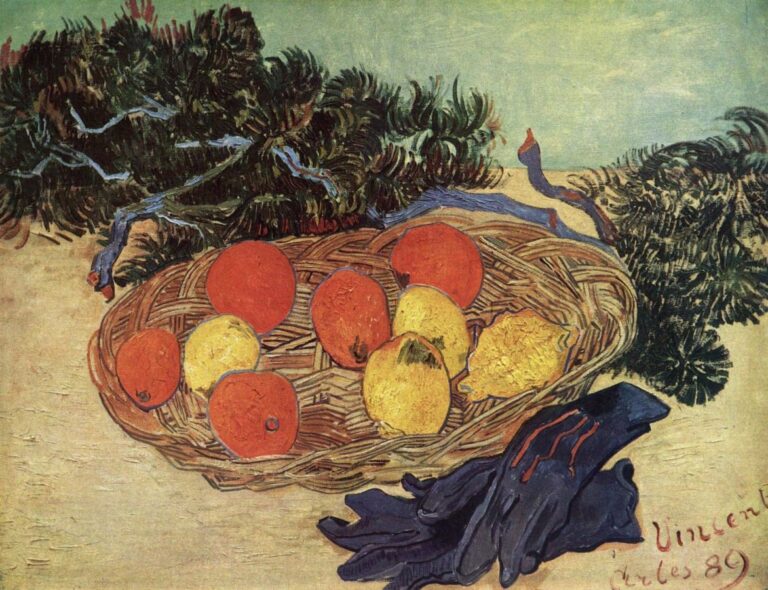 paintings with oranges: Vincent van Gogh, Still Life with Oranges and Lemons with Blue Gloves, 1889, National Gallery of Art, Washington, DC, USA. Museum’s website.
