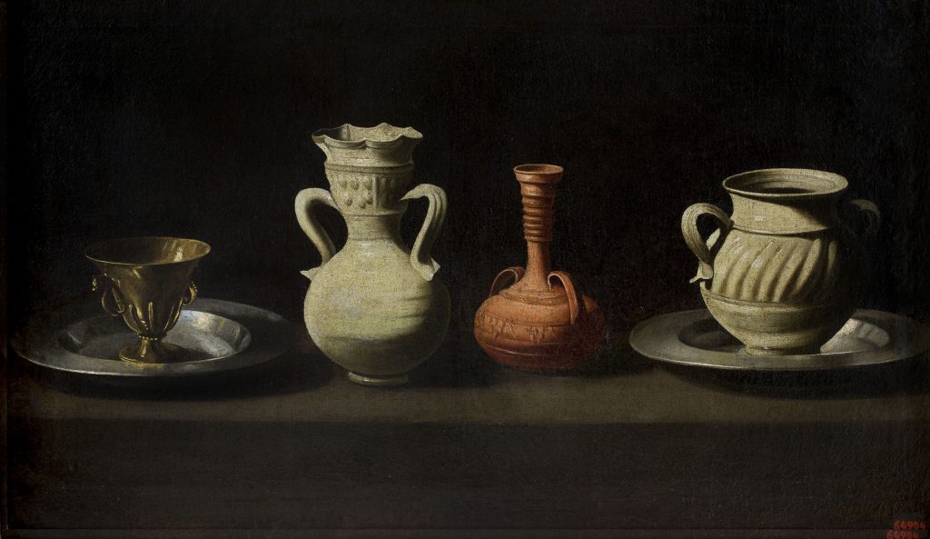 Francisco de Zurbarán still lifes: Francisco de Zurbarán, Still Life with Pots, 1650-1660, Museu Nacional d’Art de Catalunya, Barcelona, Spain.
