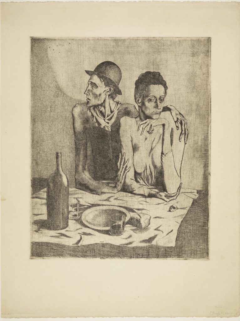 Picasso printmaking: Pablo Picasso, The Frugal Meal, 1904, British Museum, London, UK. © Succession Picasso/DACS, London 2024.
