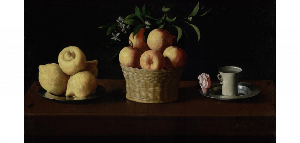 Francisco de Zurbarán still lifes: Francisco de Zurbarán, Still Life with Lemons, Oranges and a Rose, 1633, Norton Simon Museum, Pasadena, CA, USA.
